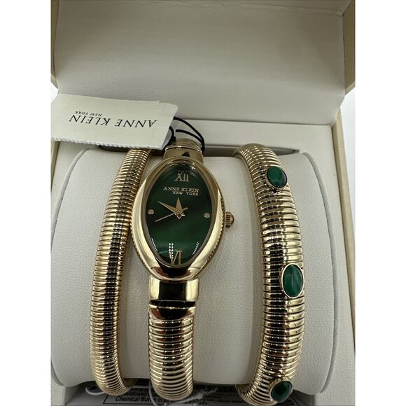 Anne Klein New York Ladies Green Malachite Bracelet And Watch Set - Picture 3 of 6